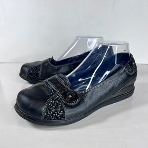 Dansko Pam Women's Size 8.5 EU 39 Black Leather Suede Slip-On Wedge Shoes